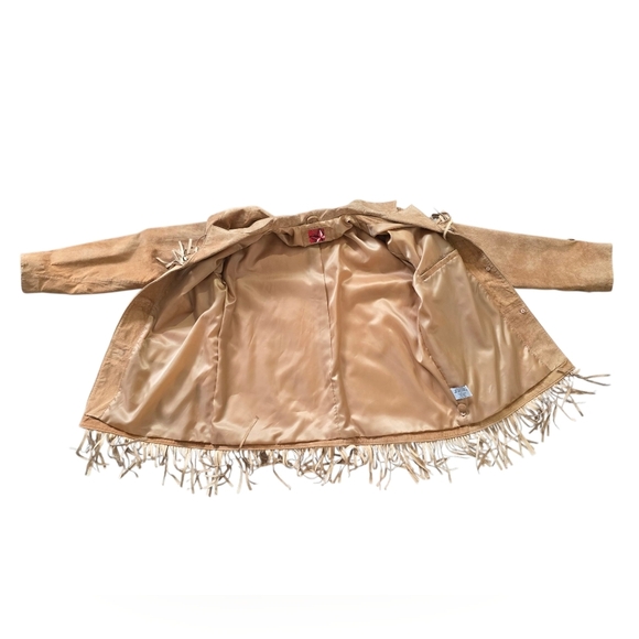 Marlboro Miles Gear Vintage 90s Tan Suede Leather XL Fringe Jacket Satin Lined - Picture 2 of 11